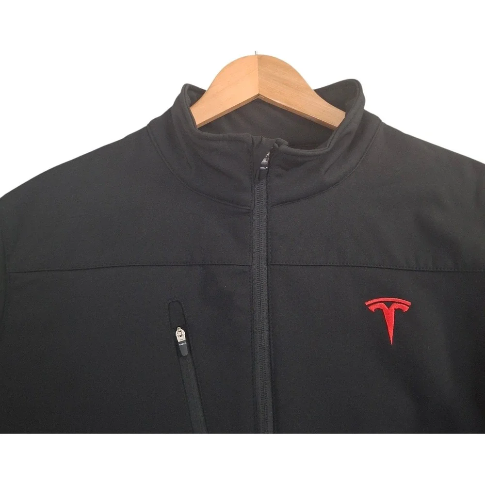 Tesla Motors Softshell Jacket Mens Medium Black Full Zip Red Logo TSL4005BK